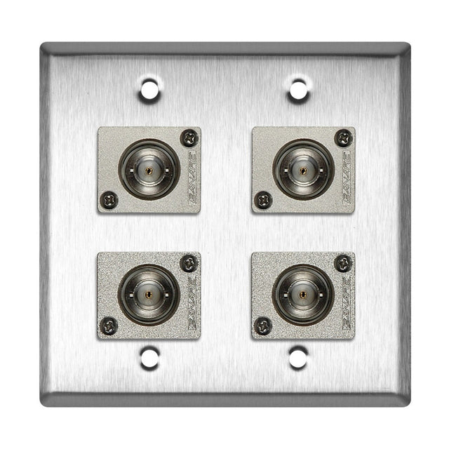 My Custom Shop WPL-2108 2-Gang Stainless Steel Wall Plate with 4 Canare BCJ-JRU Recessed BNC Barrels