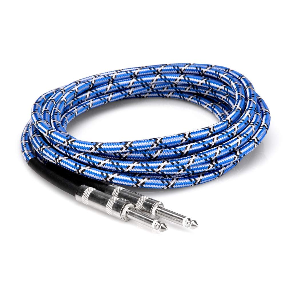 Hosa 3GT-18C1 Straight to Same Cloth Guitar Cable, 18 Foot, Blue/White/Black