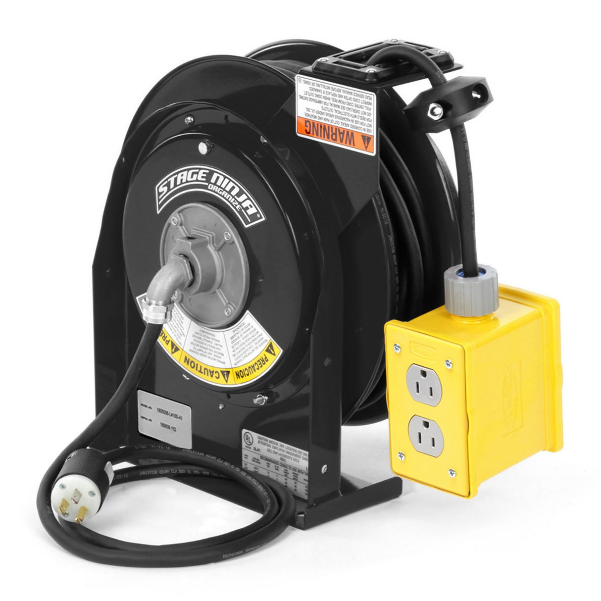 Stage Ninja PWR15D-45-S Performance Series 45-Foot Retractable 12/3 15A Power Reel with Dual Receptacle Box