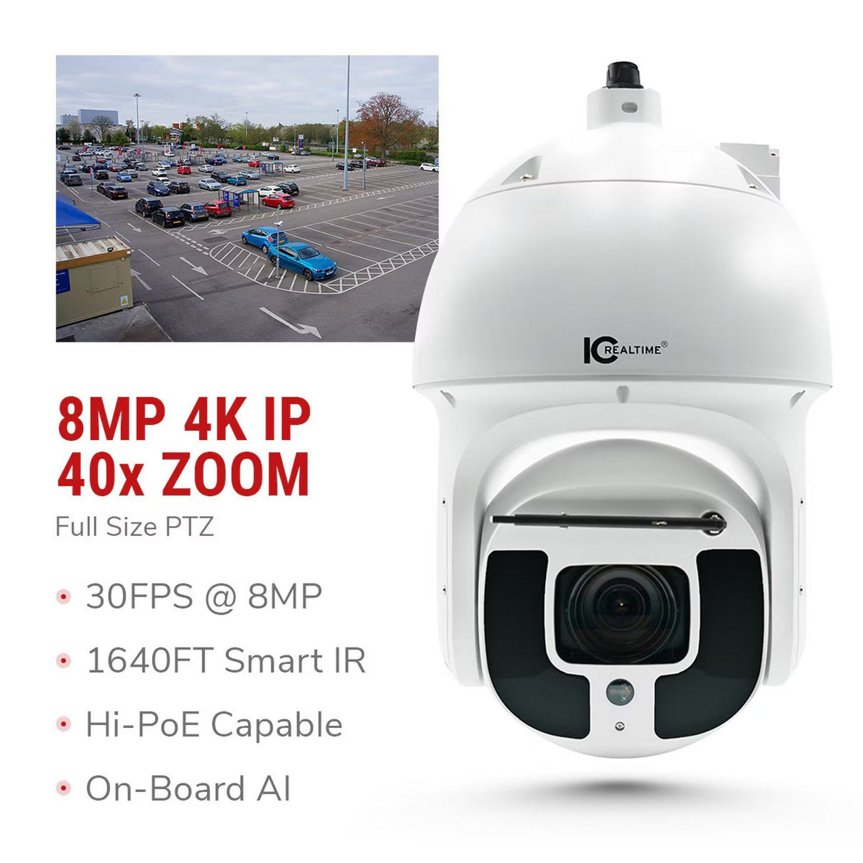 IC Realtime IPEL-P8040X-IRW2-AI 8MP IP Full Size 4K PTZ 40X Optical Zoom Camera