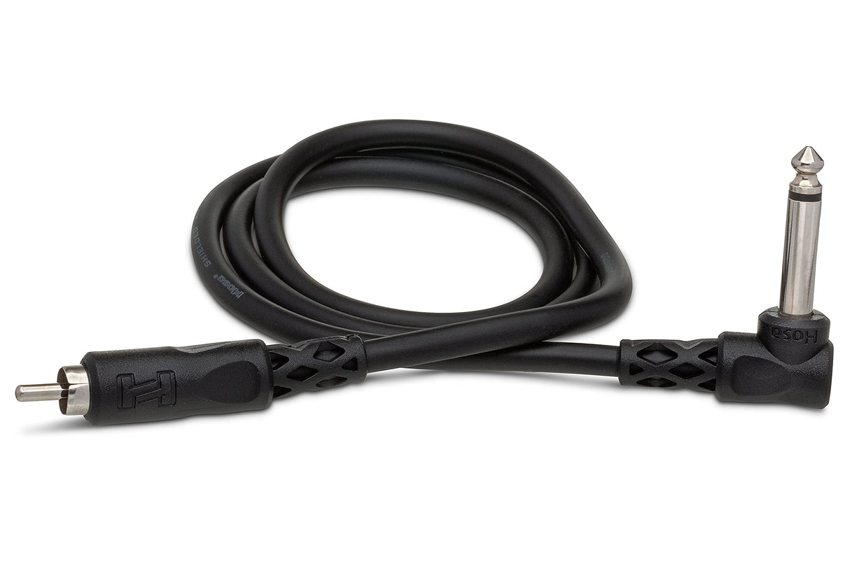 Hosa CPR-103R Right-Angle 1/4-Inch TS to RCA Unbalanced Interconnect, 3-Feet