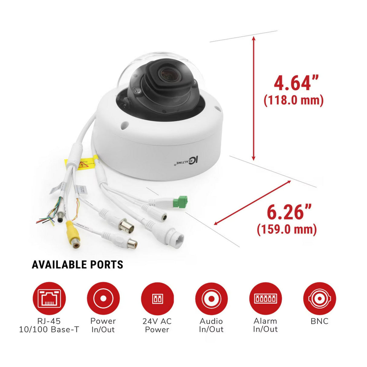 IC Realtime IPEL-D12V-IRW3 12MP IP Indoor/Outdoor Full-Size Vandal Dome w/Varifocal Motorized Lens