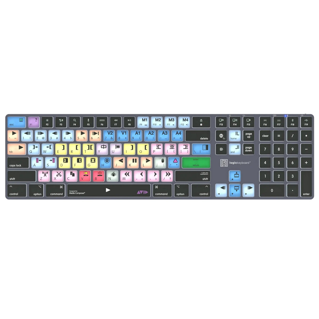 Logickeyboard Titan Wireless Backlit Shortcut Mac Keyboard for Avid Media Composer Classic Layout