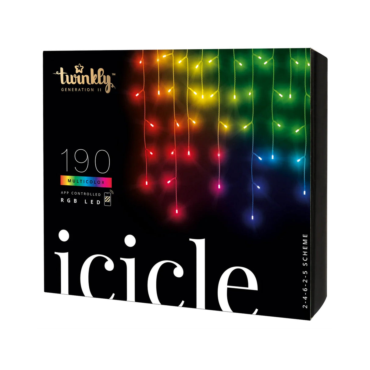 Twinkly Icicle 190L 4.3MM Diffuse Flat RGB Lens Light, Transparent Wire