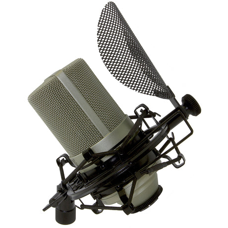 MXL 990 Bundle Pro Grade Condenser Mic Set with SMP-1 integrated metal pop filter shock mount and 20 ft balanced XLR cable