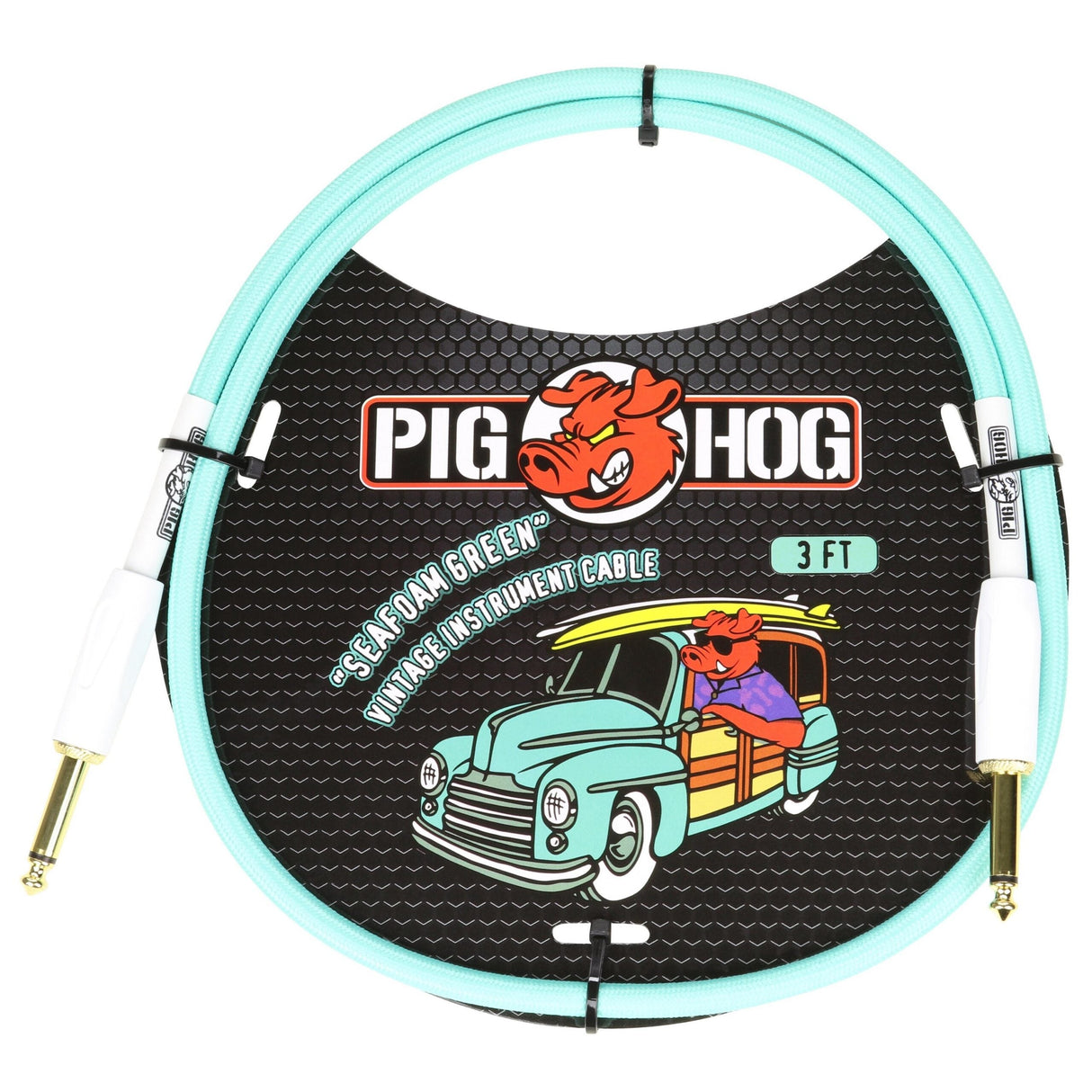 Pig Hog PCH3SG "Seafoam Green" 3ft Right Angled Patch Cables