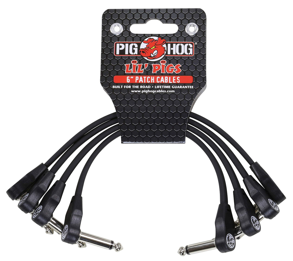 Pig Hog PHLSK6BK Lil' Pigs Low Profile 6-Inch Patch Cables, 4-Pack