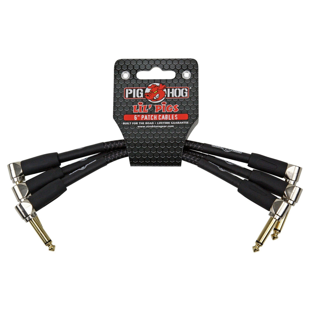 Pig Hog PHLIL6BK "Black Woven" 6-Inch Patch Cables, 3-Pack