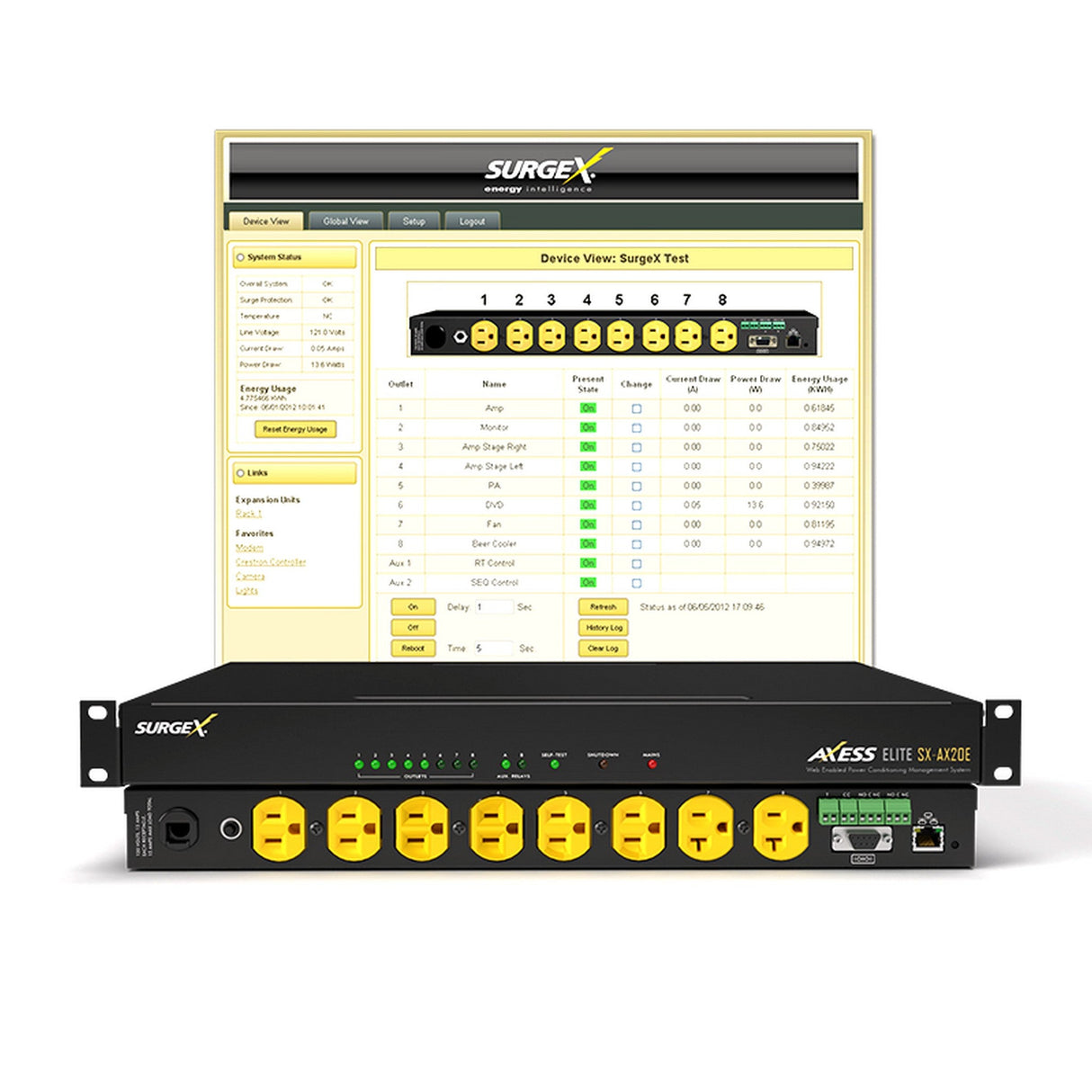 SurgeX SX-AX20E-15 Axess ELITE 8 Receptacle IP Connected Surge Eliminator/Power Conditioner, 1RU, 120V/20A