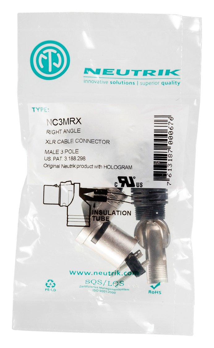 Neutrik NC3MRX Right Angle Male XLR Cable Connector 3 Pole Silver