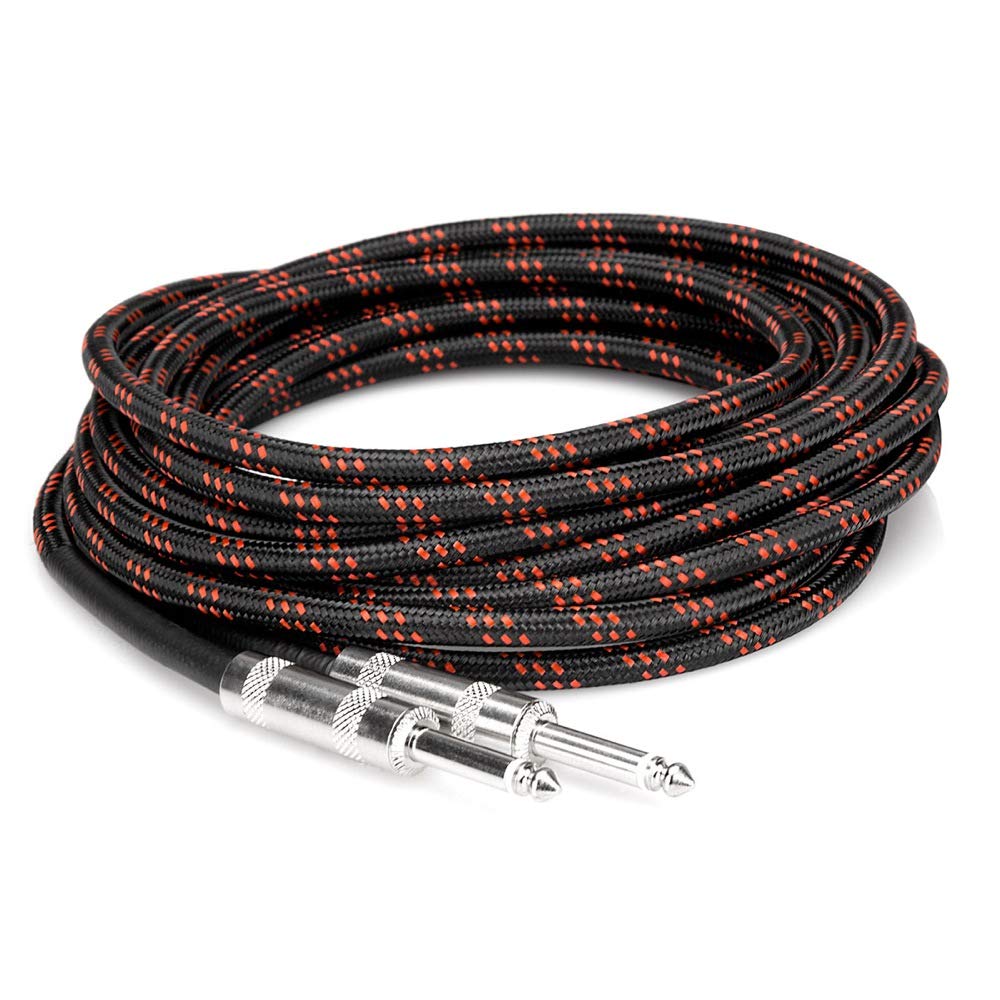 Hosa 3GT-18C5 Straight to Same Cloth Guitar Cable, 18 Foot, Black/Red