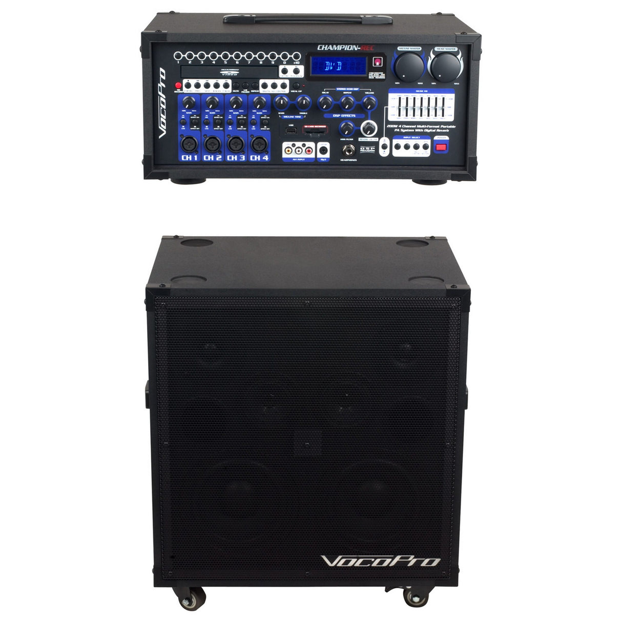 VocoPro CHAMPION-REC-9 4-Channel Multi-Format Portable PA System, 200W