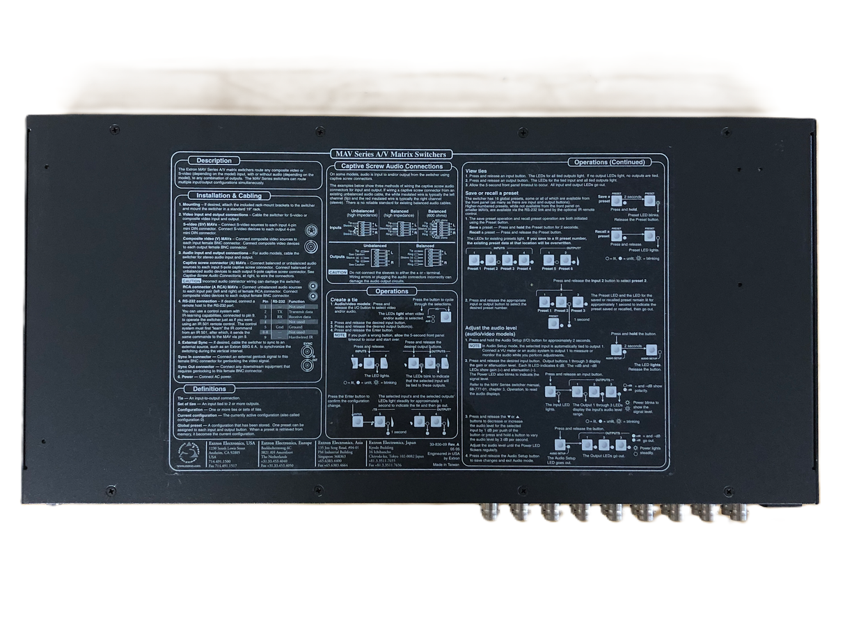 Extron MAV 88 AV 8x8 Composite Video and Stereo Audio Matrix Switcher (Used)