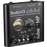 ART Tube MP Studio V3 voiced valve preamplifier with V3 voicing presets, +48V phantom power, phase reverse, OPL limiting, 12AX7A tube, XLR and 1/4-inch I/O, and power supply