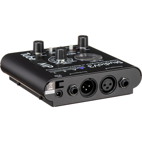 ART Tube MP Studio V3 voiced valve preamplifier with V3 voicing presets, +48V phantom power, phase reverse, OPL limiting, 12AX7A tube, XLR and 1/4-inch I/O, and power supply