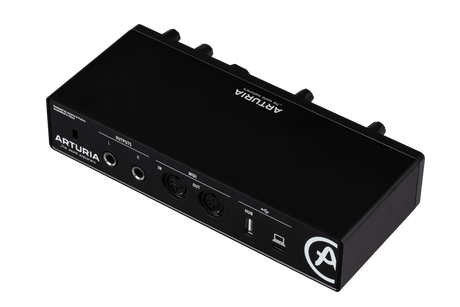Arturia MiniFuse 2 black USB-C audio interface with dual combo inputs, 48V phantom power, MIDI I/O, USB-A hub, and software pack