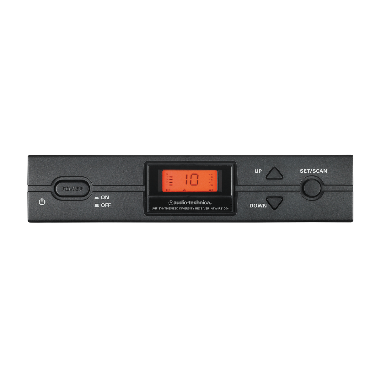 Audio-Technica ATW-R2100C true diversity UHF wireless receiver with auto frequency scan, Tone Lock squelch, antennas, and rack-mount adapters