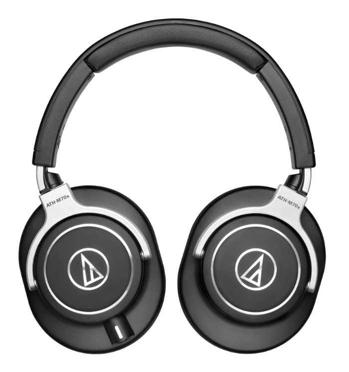 Audio-Technica ATH-M70x professional closed-back monitor headphones with 45mm drivers, 5Hz-40kHz response, swiveling earcups, detachable cables, carrying case, and 6.3mm adapter