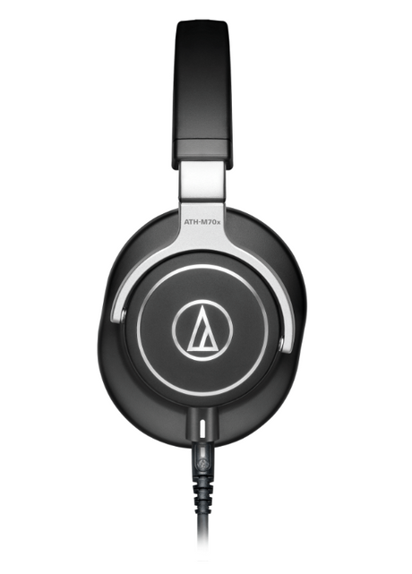 Audio-Technica ATH-M70x professional closed-back monitor headphones with 45mm drivers, 5Hz-40kHz response, swiveling earcups, detachable cables, carrying case, and 6.3mm adapter