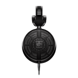 Right side profile of ATH-R70x headphones highlighting lightweight pivoting earcups, honeycomb ventilation, adjustable wings, and low-profile headband design