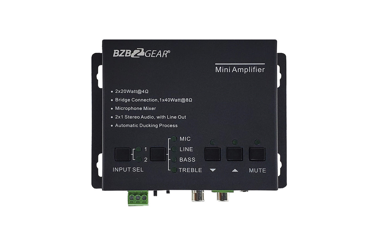 BZBGEAR BG-AMP2X20 2 Channel 40W Compact Stereo/Mono Audio Amplifier with 3 Inputs