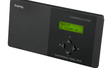 Biamp Cambridge Qt 100 1-Zone Sound Masking Control Generator for up to 120 emitters with audio input and LCD front panel