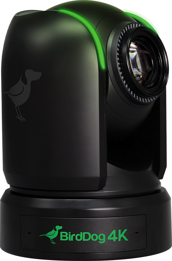 BirdDog P4K PTZ camera front view with 12X optical zoom and Full NDI