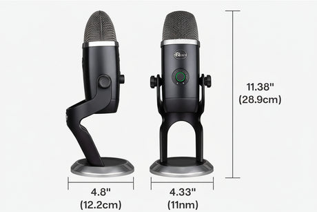 Blue Microphones Yeti X Plus Pack professional USB condenser microphone bundle for streaming, podcasting, and gaming. Features four-capsule array with cardioid, omnidirectional, bidirectional, and stereo patterns, high-res LED metering, multi-function smart knob for gain/volume/mute, Blue VO!CE software effects, and desktop stand