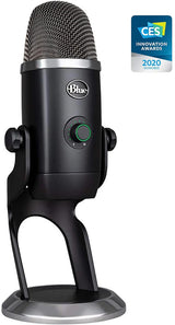 Blue Microphones Yeti X Plus Pack professional USB condenser microphone bundle for streaming, podcasting, and gaming. Features four-capsule array with cardioid, omnidirectional, bidirectional, and stereo patterns, high-res LED metering, multi-function smart knob for gain/volume/mute, Blue VO!CE software effects, and desktop stand