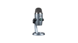 Blue Yeti Nano Shadow Gray USB condenser microphone with cardioid and omnidirectional pickup patterns, 24-bit/48kHz audio, headphone output, mute control, and PC/Mac compatibility
