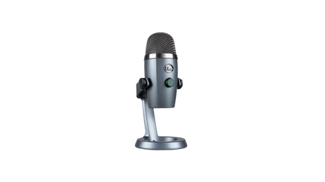 Blue Yeti Nano Shadow Gray USB condenser microphone with cardioid and omnidirectional pickup patterns, 24-bit/48kHz audio, headphone output, mute control, and PC/Mac compatibility