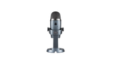 Blue Yeti Nano Shadow Gray USB condenser microphone with cardioid and omnidirectional pickup patterns, 24-bit/48kHz audio, headphone output, mute control, and PC/Mac compatibility
