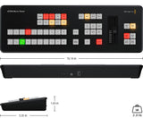 Blackmagic Design ATEM Micro Panel software control switcher with backlit program and preview buttons, transition fader, and macro controls for live video production and broadcast switching