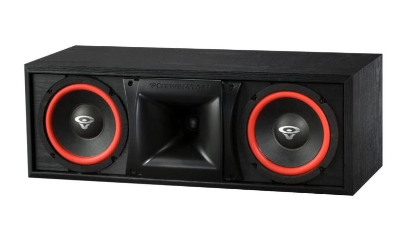 Cerwin-Vega XLS-6C 6-1/2 Inch 2-Way Center Channel Speaker with dual woofers soft dome tweeter waveguide and black ash enclosure