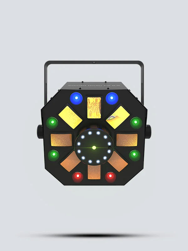 Chauvet DJ Swarm Wash FX ILS 4-In-1 RGBAW/RGB + UV Rotating Derby LED Fixture  with RGBAW derby RGB UV wash red green laser white strobe and DMX control