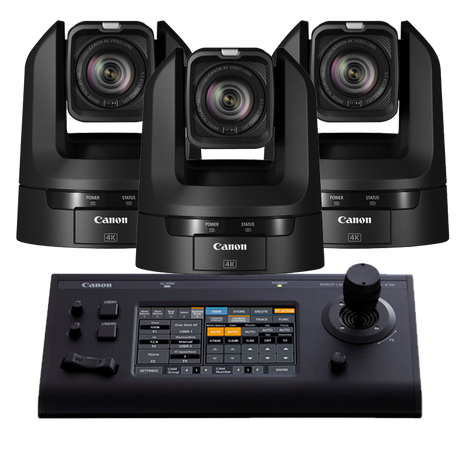 Canon 3x CR-N100 PTZ Cameras (BLACK) and 1x RC-IP100 Controller Bundle