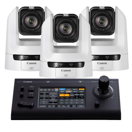Canon 3x CR-N100 PTZ Cameras (WHITE) and 1x RC-IP100 Controller Bundle