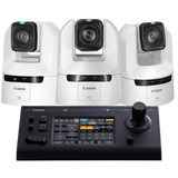 Canon 3x CR-N350 PTZ Cameras with RC-IP100 Controller Bundle (White)