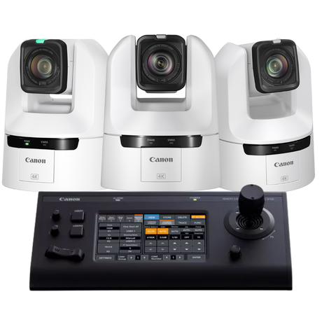 Canon 3x CR-N350 PTZ Cameras with RC-IP100 Controller Bundle (White)