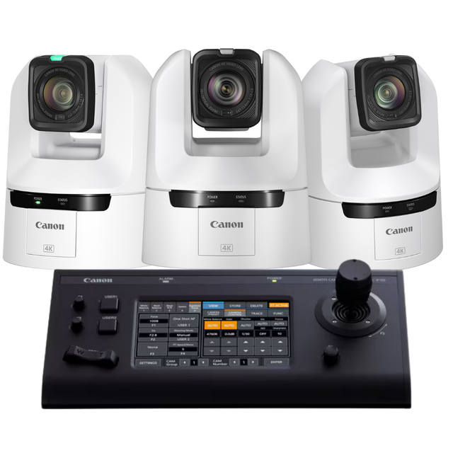 Canon 3x CR-N350 PTZ Cameras with RC-IP100 Controller Bundle (White)