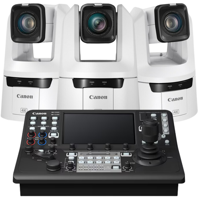 Canon 3x CR-N700 PTZ Cameras with RC-IP1000 Controller Bundle (White)