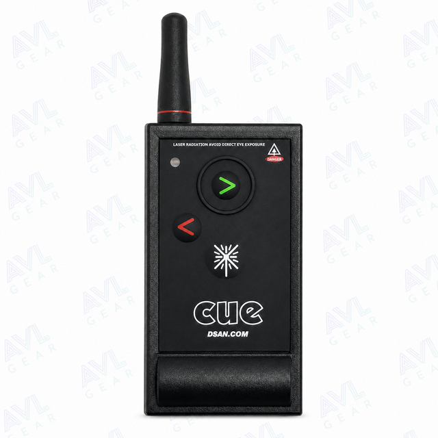 Black electronic device with 'CUE' branding on a white background