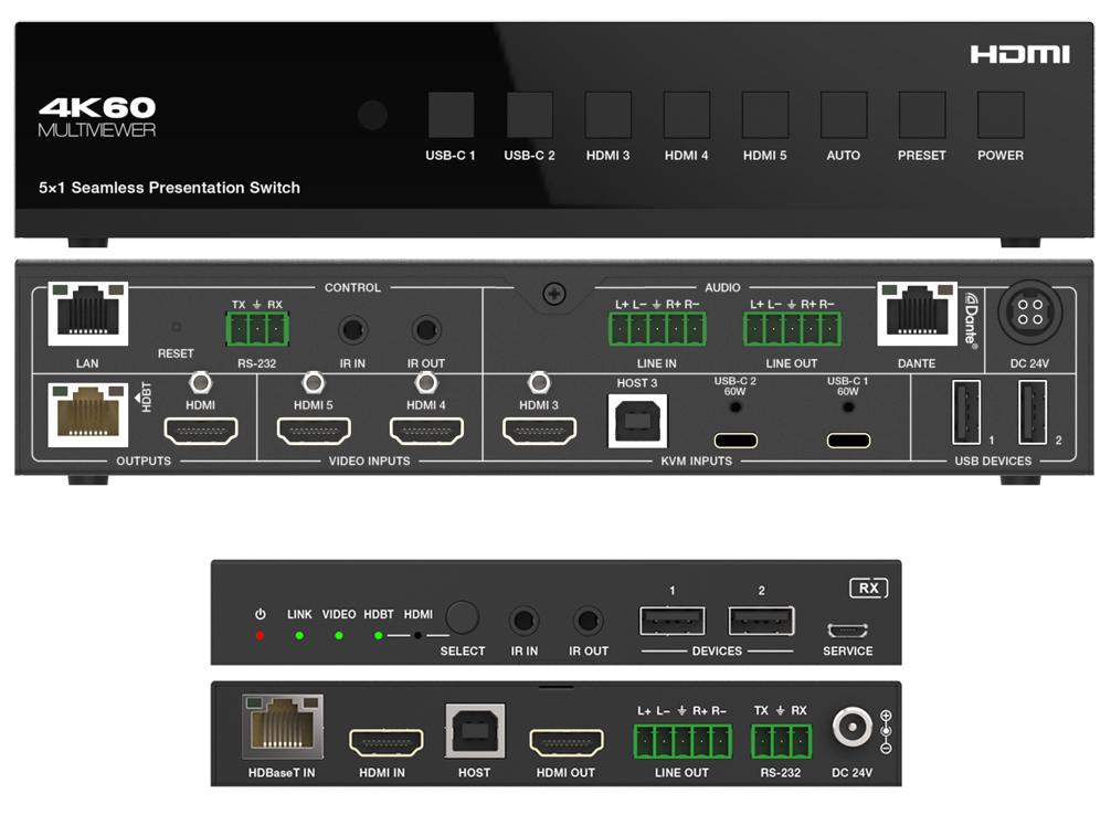 DVDO 4K 5x1 Seamless Presentation Switcher / Extender with USB-C & HDMI Inputs & Dante