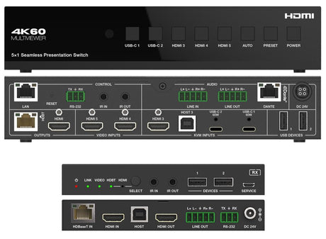 DVDO 4K 5x1 Seamless Presentation Switcher / Extender with USB-C & HDMI Inputs & Dante