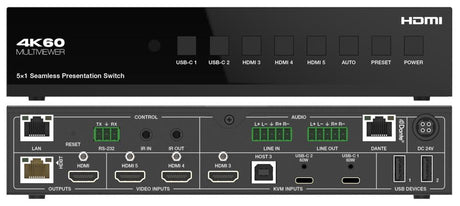 DVDO 4K 5x1 Seamless Presentation Switcher / Extender with USB-C & HDMI Inputs & Dante