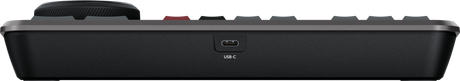Backside view of Blackmagic Design DaVinci Resolve Speed Editor showing USB-C port for wired connection and wireless-ready design