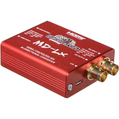 Decimator MD‑LX Red electronic converter with gold connectors on a white background