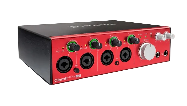 Focusrite Clarett 4Pre USB 18x8 USB Audio Interface for studio music production multi input setup