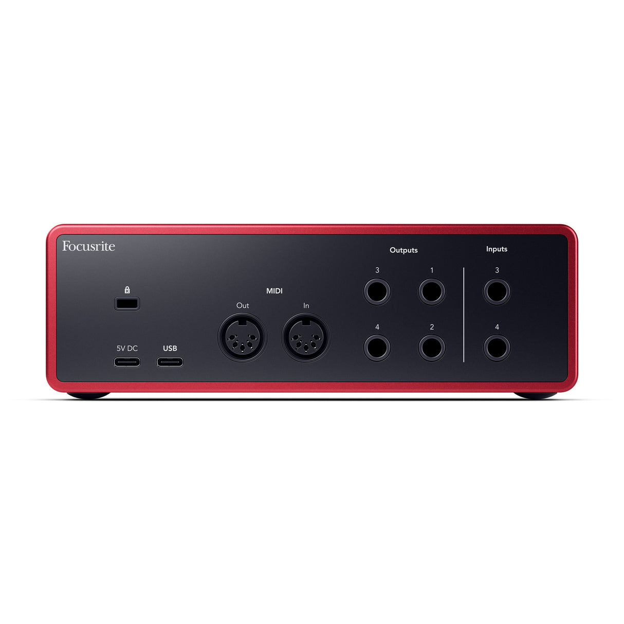 Focusrite Scarlett 4i4 4th Gen USB audio interface with two 69dB preamps, Auto Gain, Clip Safe, Air mode, MIDI, loopback, USB-C, and Hitmaker Expansion software