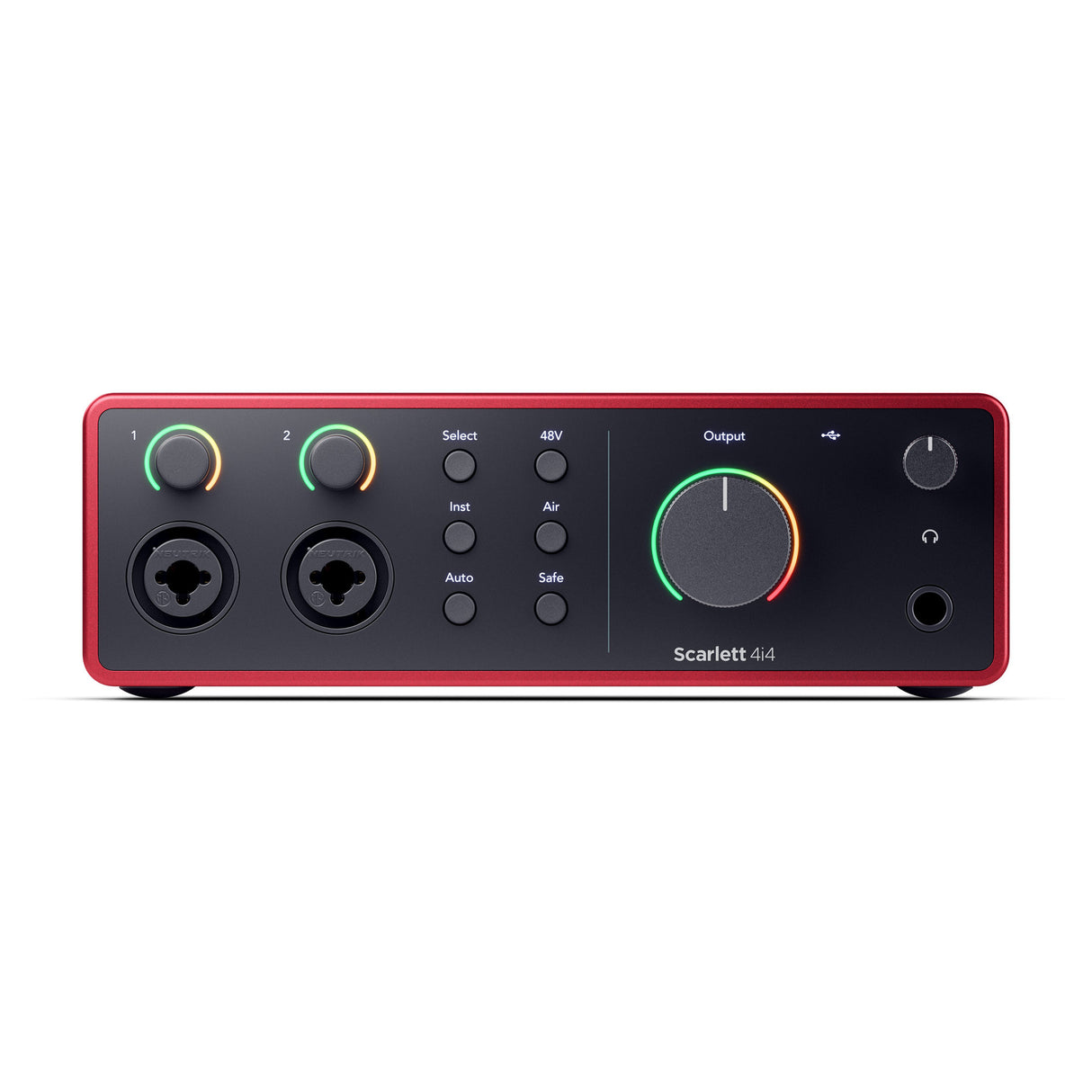 Focusrite Scarlett 4i4 4th Gen USB audio interface with two 69dB preamps, Auto Gain, Clip Safe, Air mode, MIDI, loopback, USB-C, and Hitmaker Expansion software
